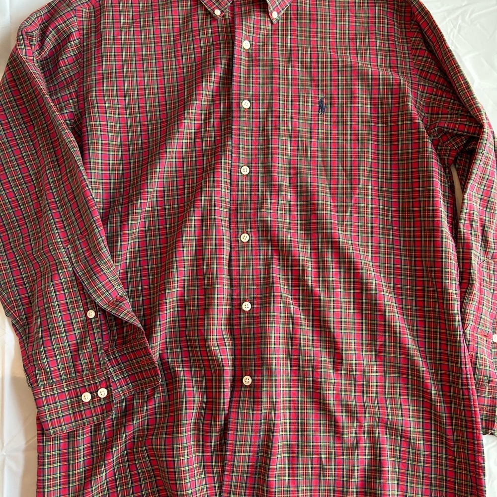 Ralph Lauren Christmas Multicolor Plaid Button Down Shirt slight wear GUC